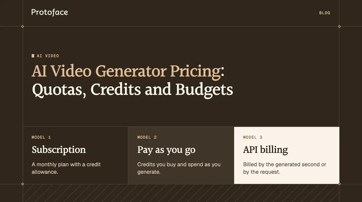 Cover showing the three AI video pricing models: subscription, pay as you go credits and API billing
