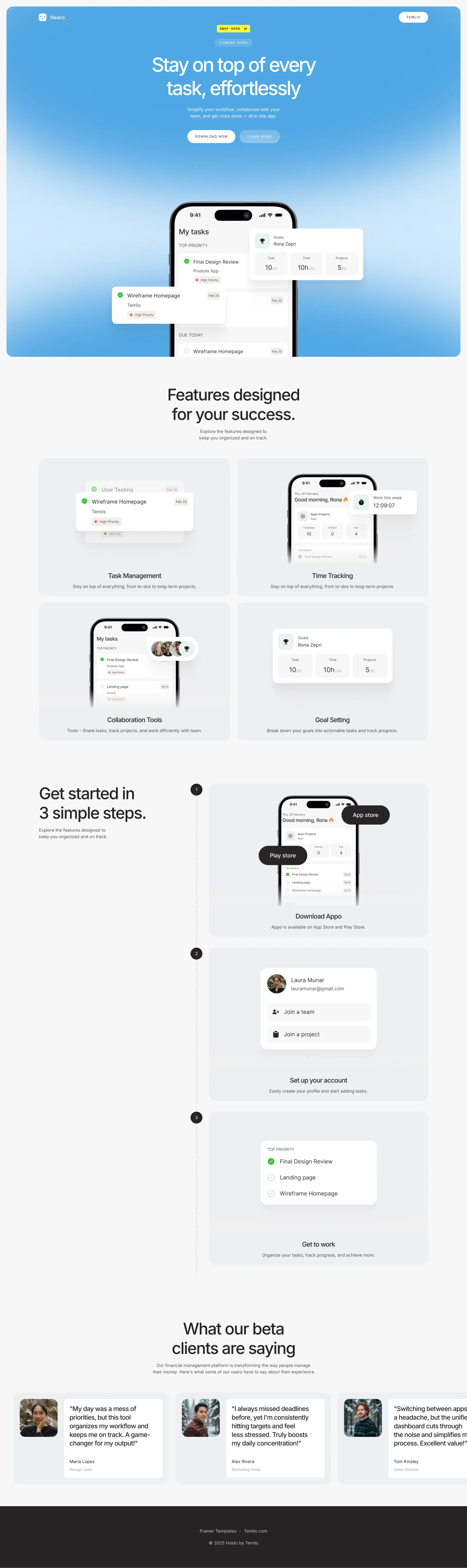 Nearo - Waitlist Template landing page screenshot showcasing AI and Tech design