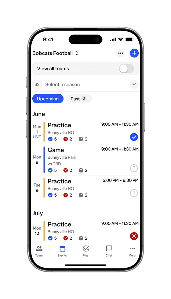 TeamLinkt's Team App Schedule