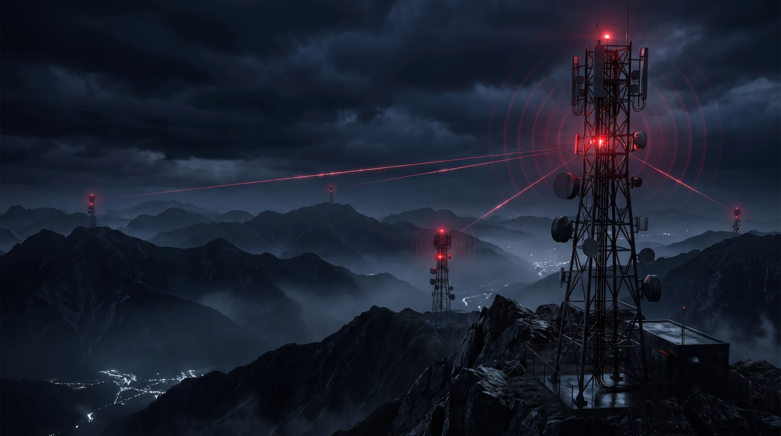 Construcción de infraestructura de telecomunicaciones de Terra Towers con técnico trabajando en sitio.