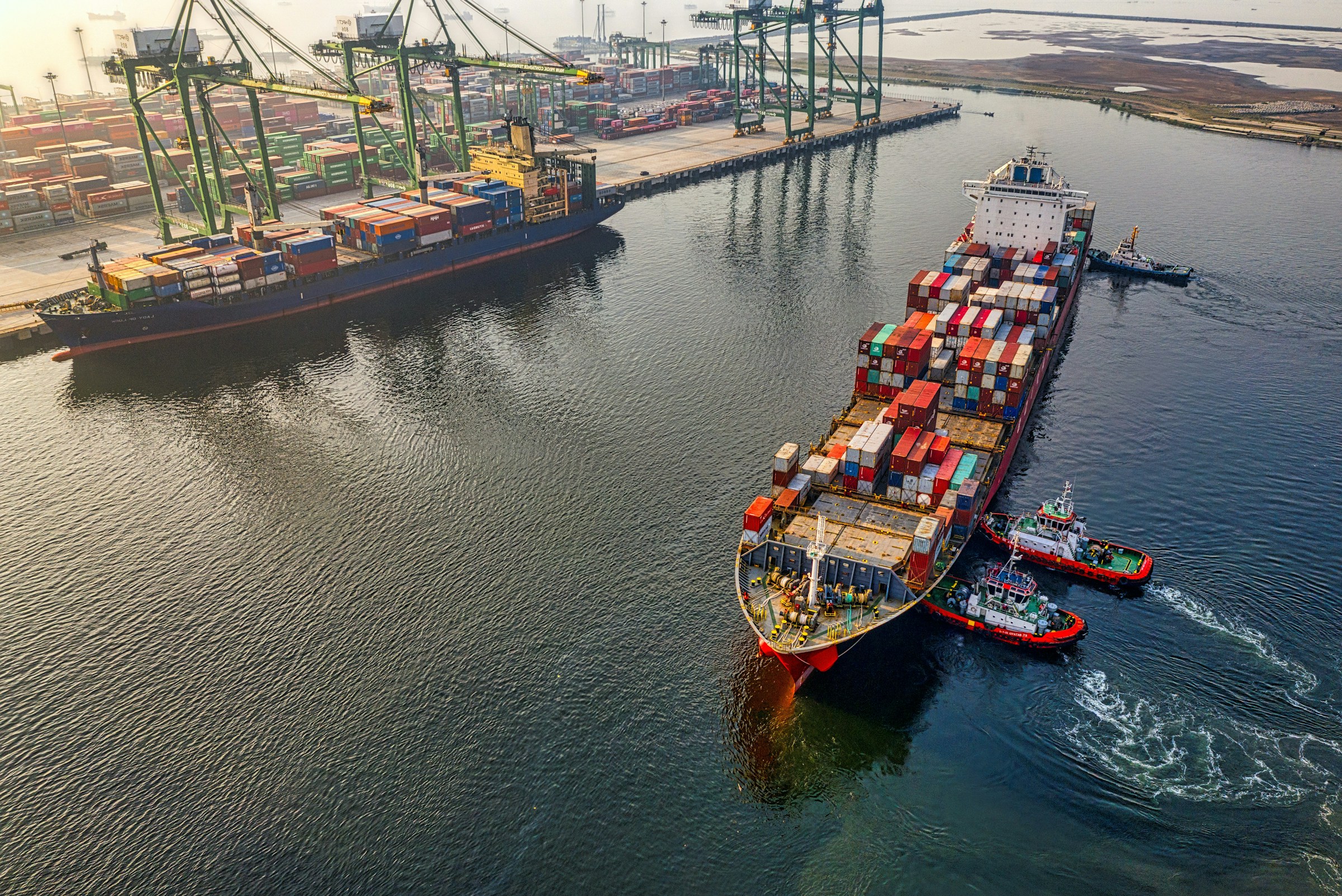 Cargo ship and port logistics representing European industrial supply