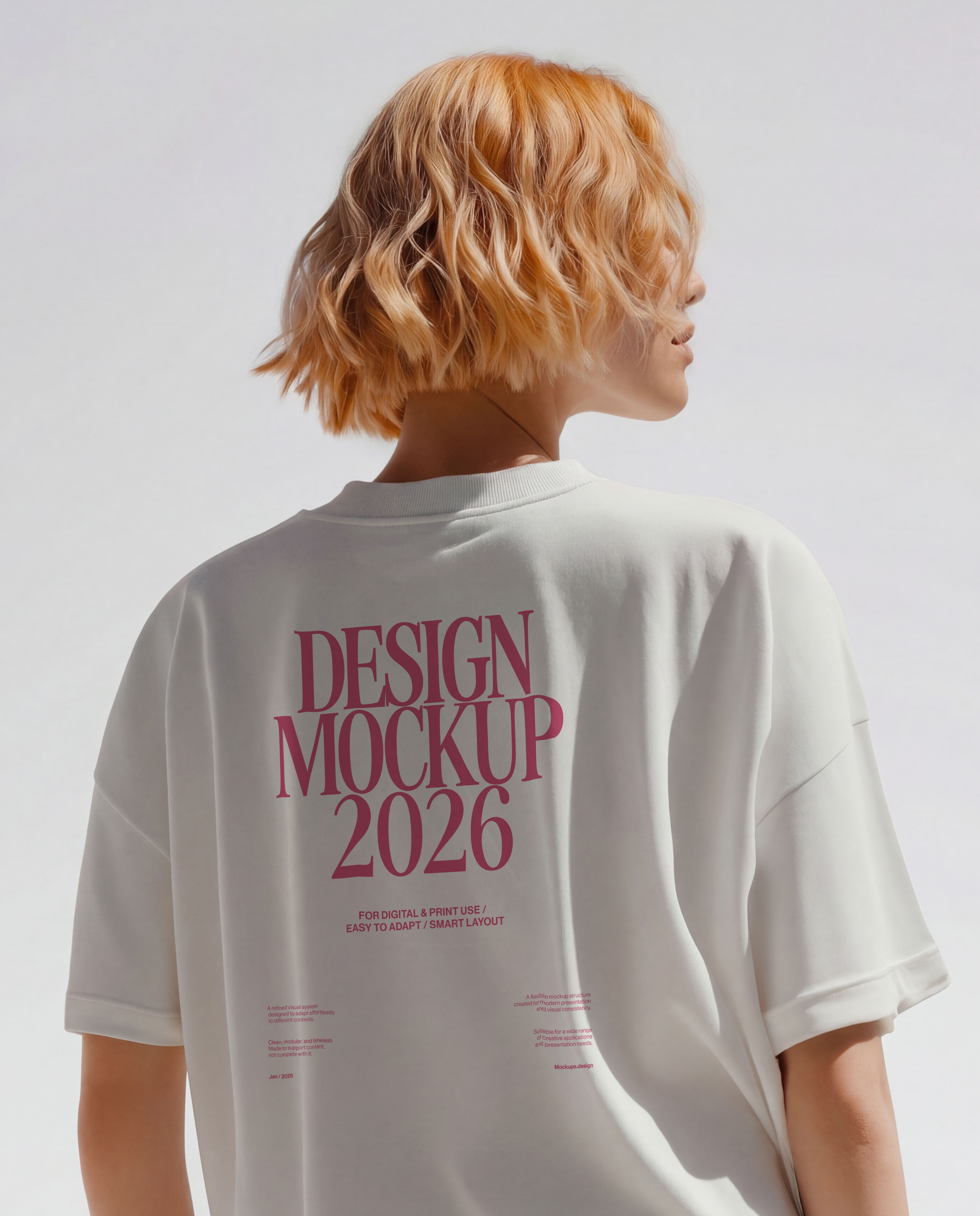 T-shirt mockup on clean minimal background, flat lay presentation