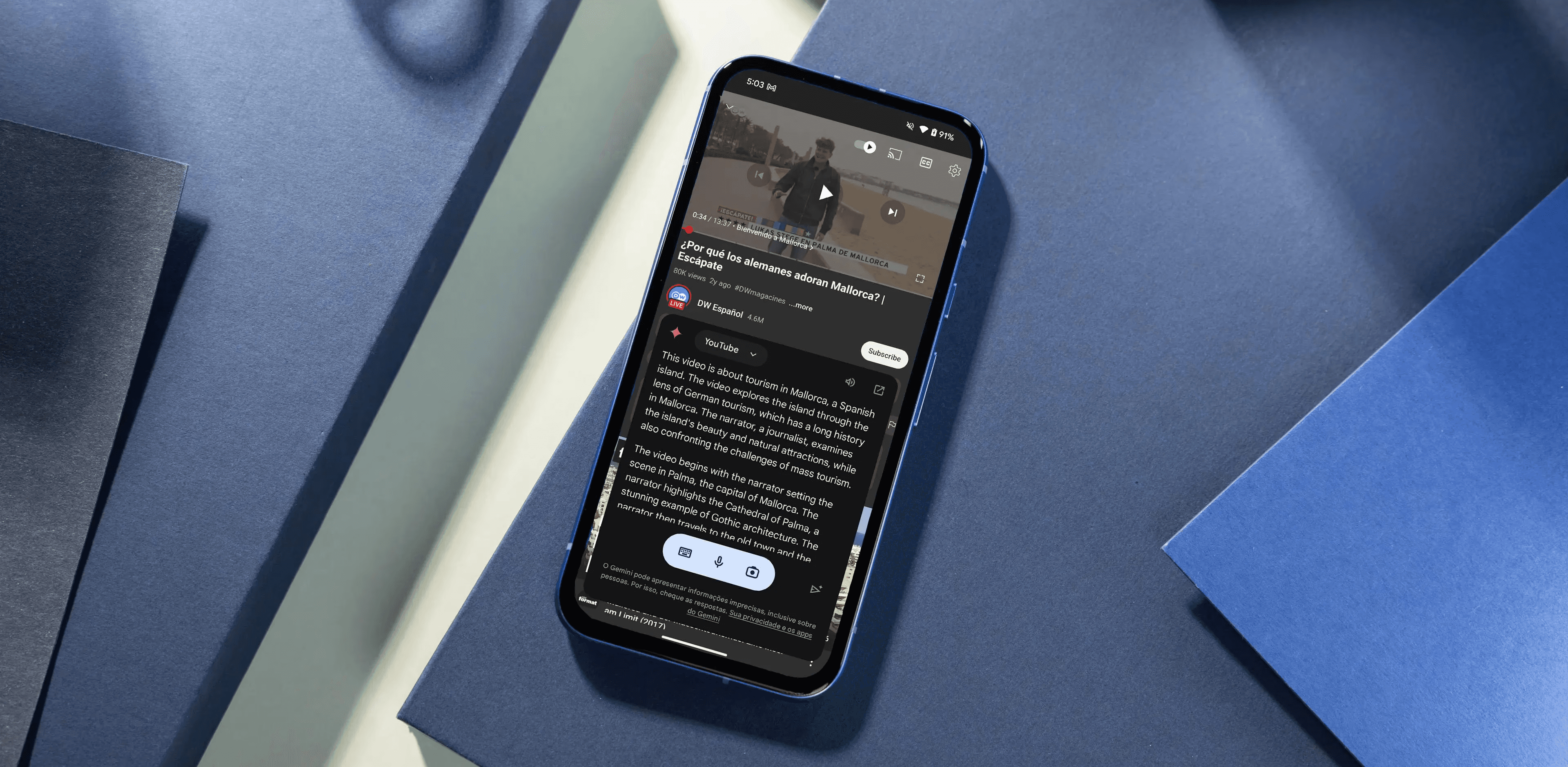 Smartphone displaying AI-generated YouTube summary - YouTube Summary AI With Gemini