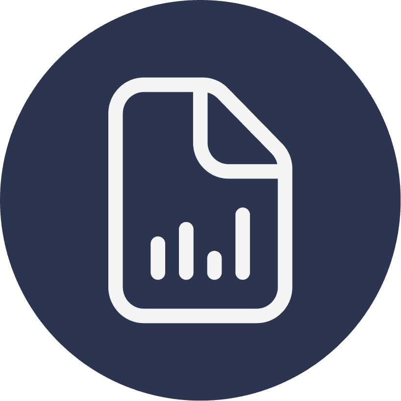 Icono de documento con un gráfico de barras insertado representando un informe de resultados.