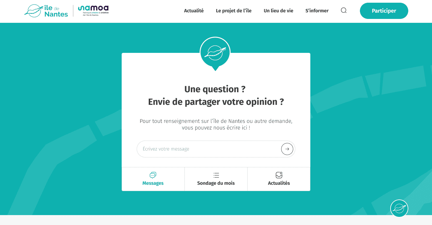 Section d'un chatbot d'accompagnement d'entreprise sur un site web, réalisée dans le cadre d'un projet d'ux/ui à nantes pour le compte de la Samoa