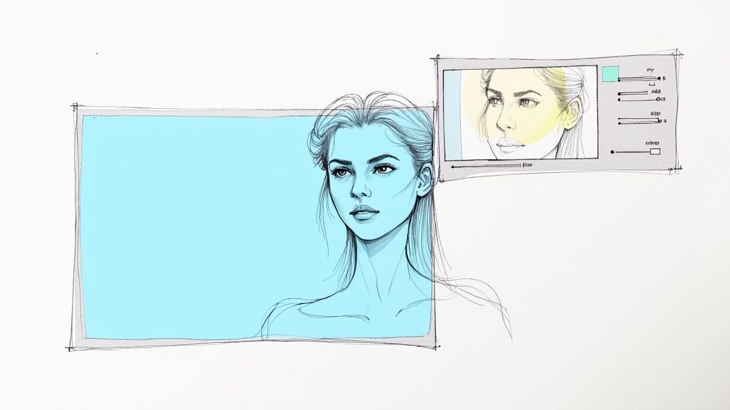 A person using the HSL Secondary controls in Premiere Pro's Lumetri panel to isolate and change the color of a specific object in a video clip.