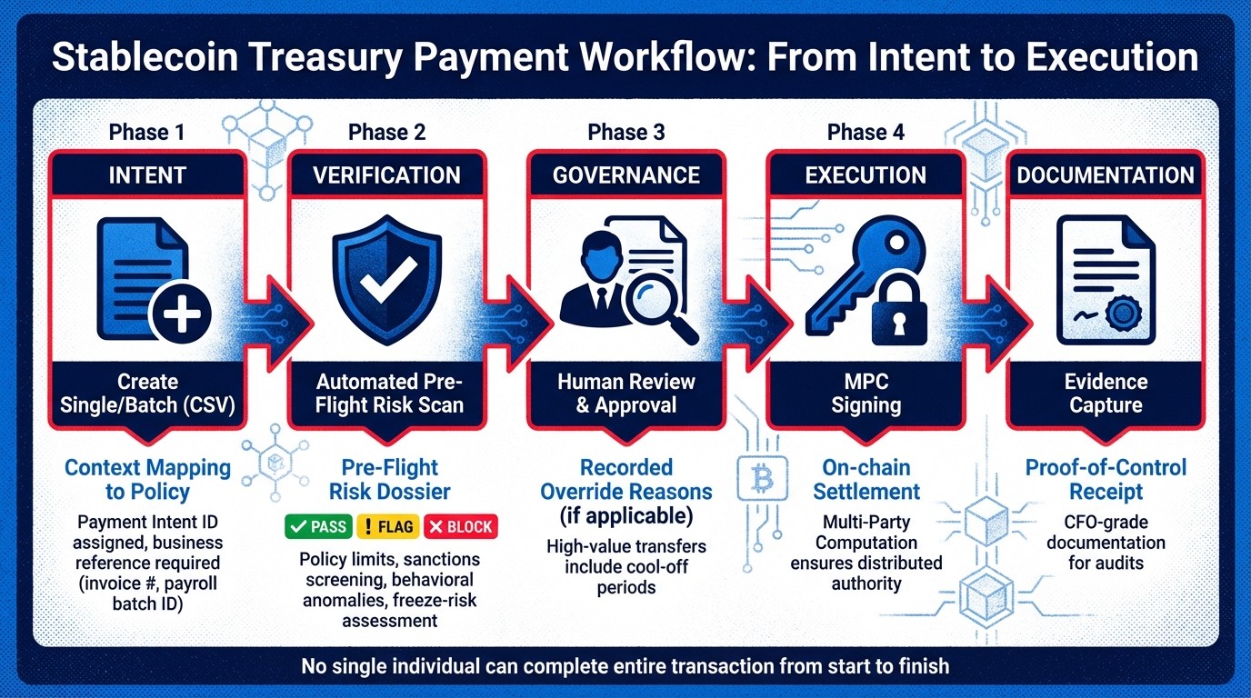 Stablecoin Treasury Payment Workflow: From Intent to Execution