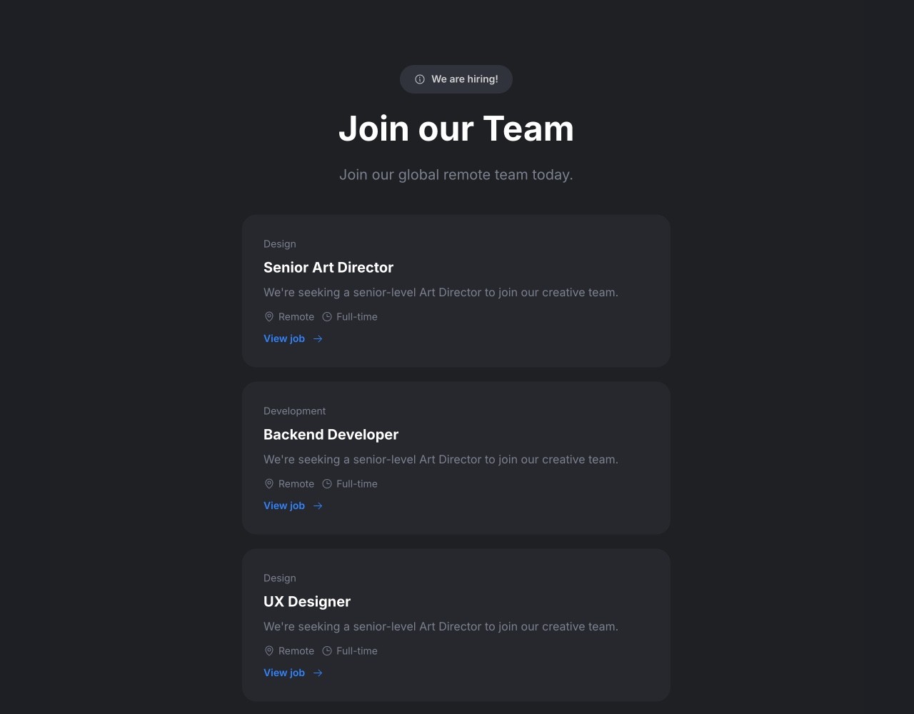 Framer Dark Career Jobs Section - Frameblox UI