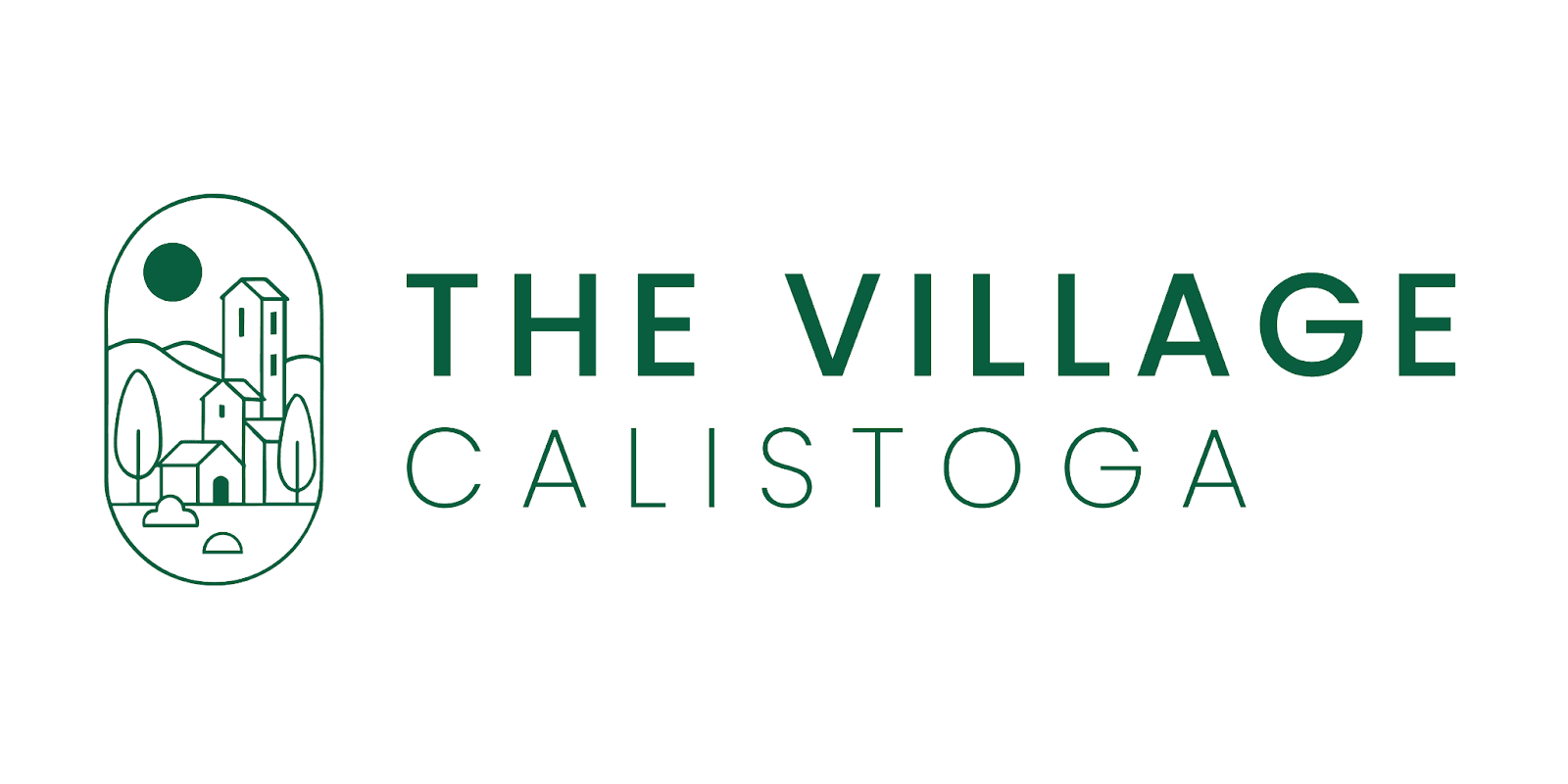 "Logo of The Village Calistoga, a family-friendly destination in Napa Valley offering a space for play, relaxation, and community."