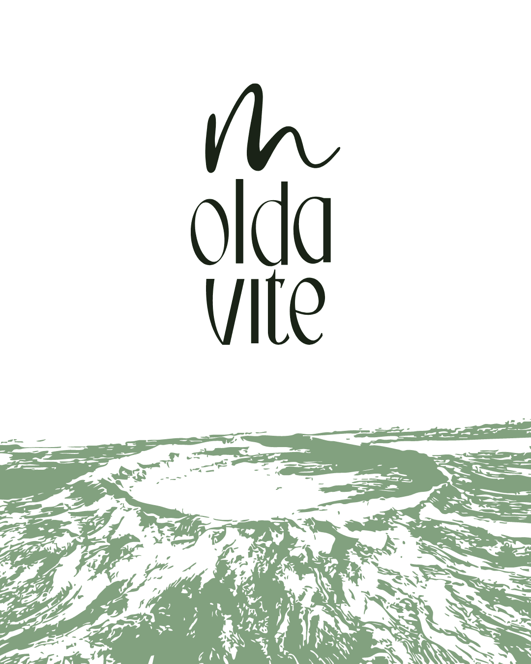 Moderní typografické logo Moldavite s ilustrací kráteru.