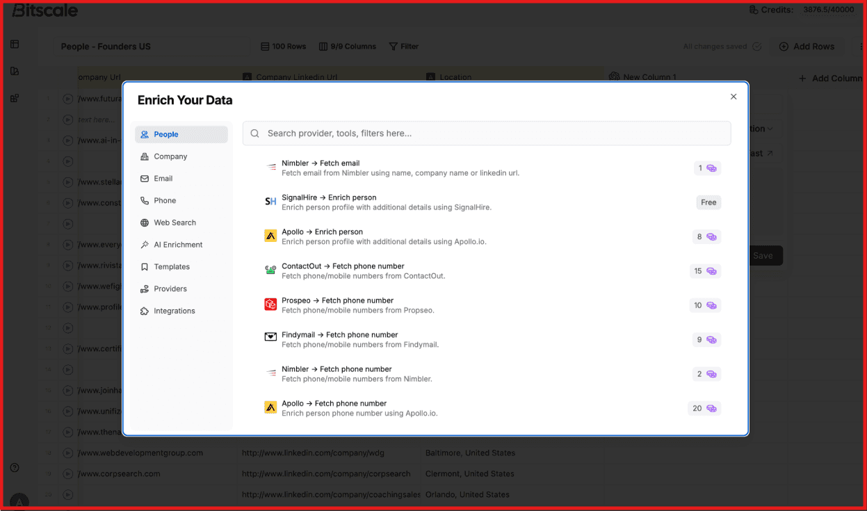 Enrich your data on Bitscale.ai