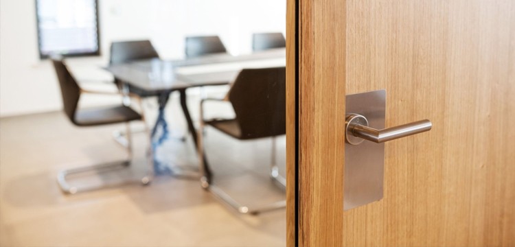 Opened door leading to an office