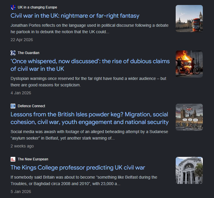 UK civil conflict news coverage