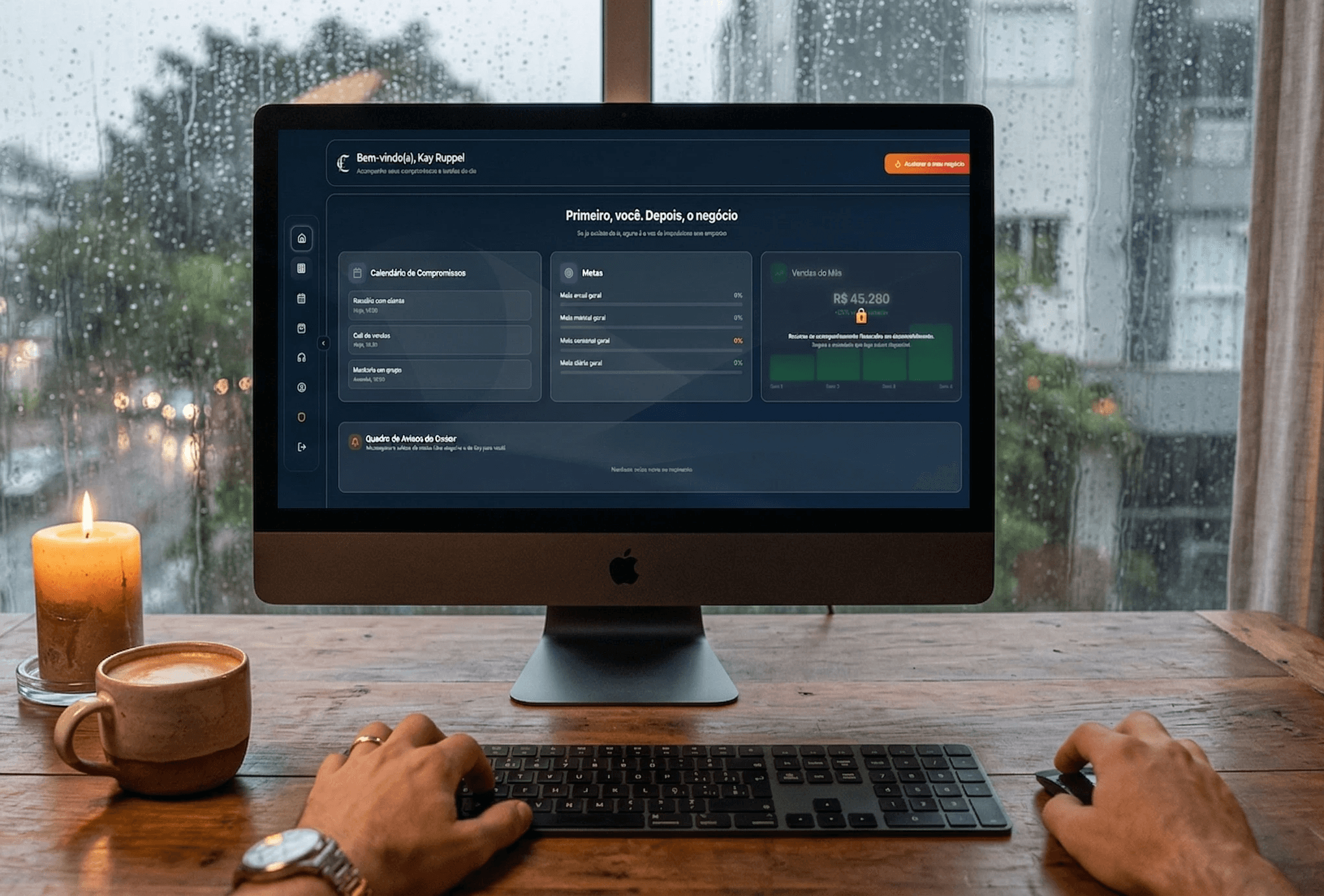 Modern architecture with fluid white curves and blue glass columns reflecting in a tranquil pool. Palm trees add a tropical feel under a clear sky.