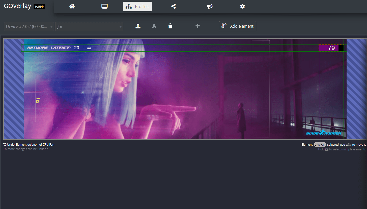 GOverlay Plus web editor open while customizing a display profile.