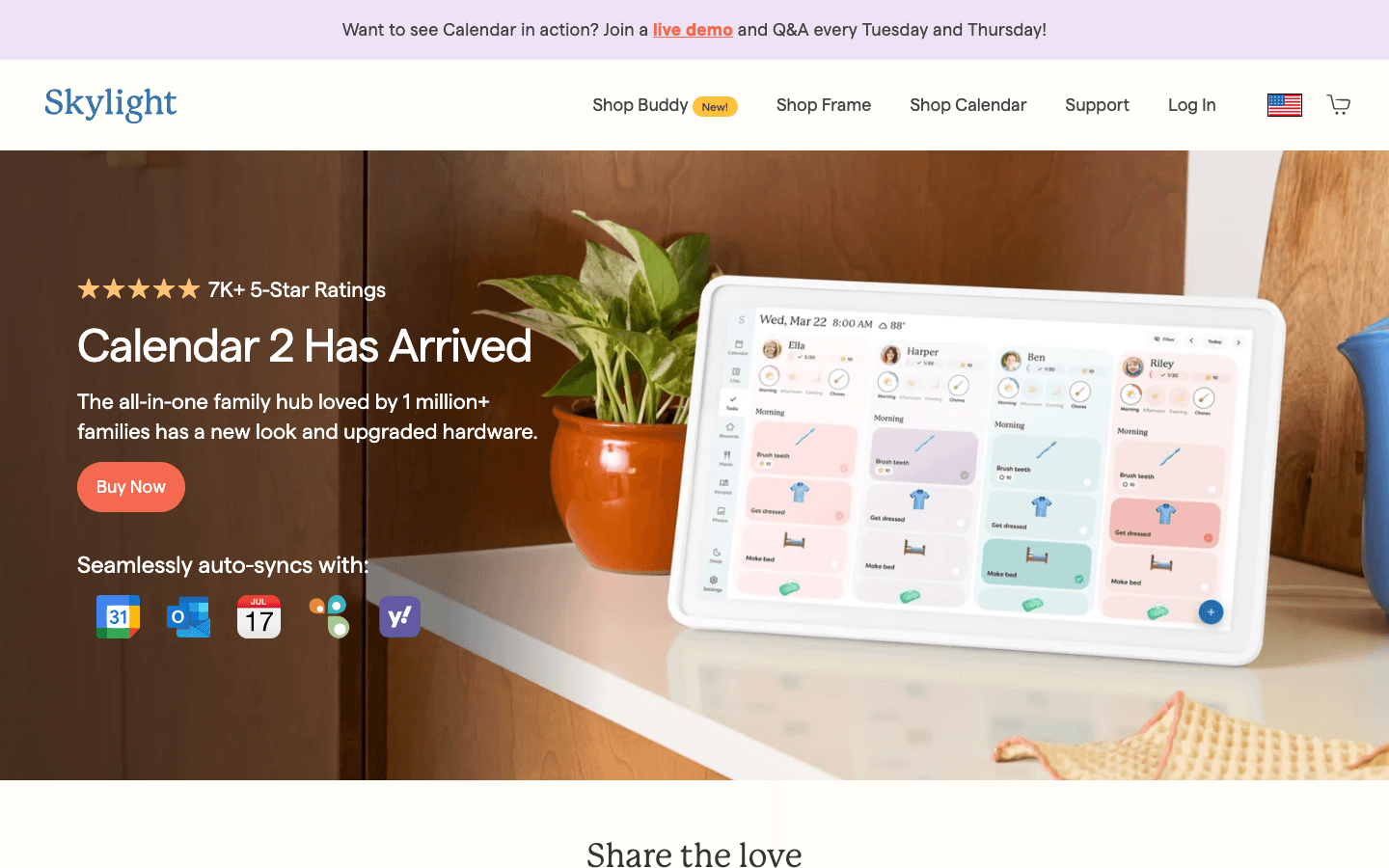 Skylight Calendar website screenshot