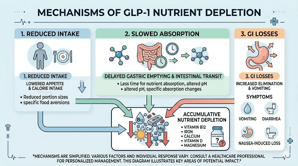 How GLP-1 medications cause vitamin and mineral deficiencies through three pathways