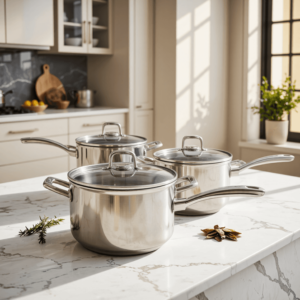 product photography of set of cooking pots