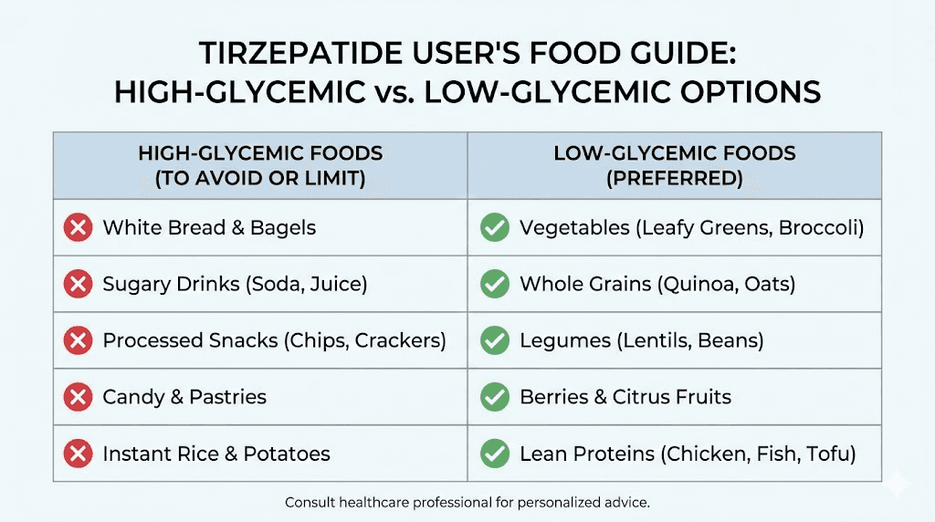 Glycemic index food comparison chart for tirzepatide users
