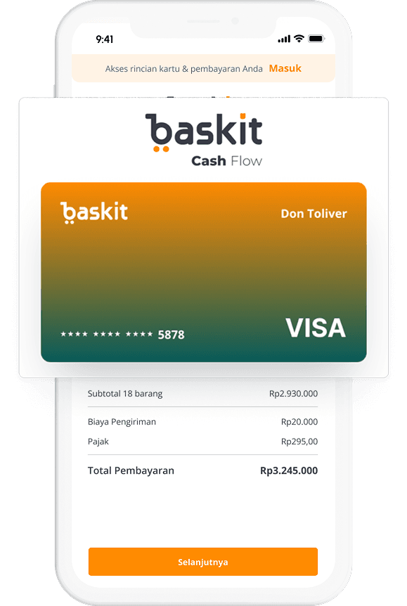 Mobile view of Baskit Cash Flow virtual credit card used by a distributor to place an order
