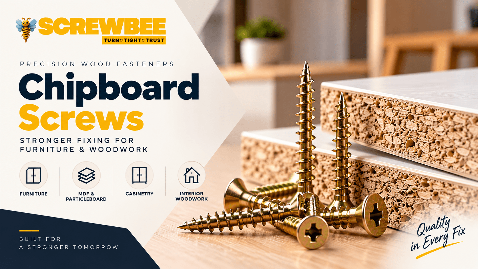 Chipboard Screws for furniture, cabinetry, MDF and particleboard applications in the UAE