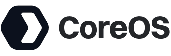 Black hexagon icon with the text "CoreOS".