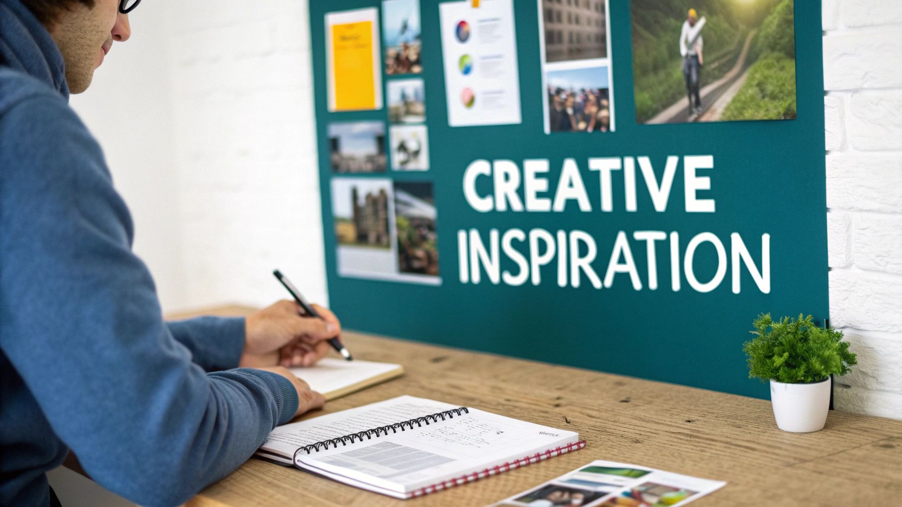 A person writing notes at a desk with a