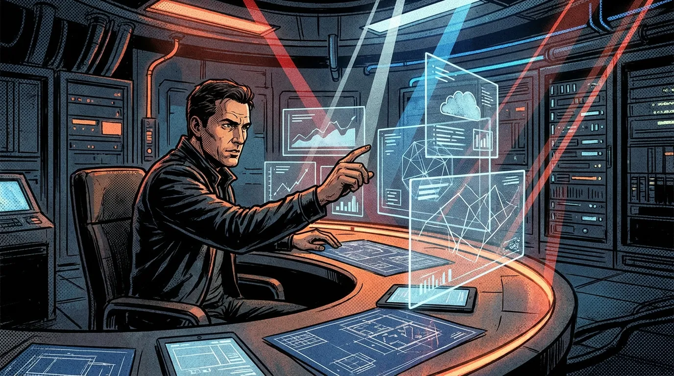 Man interacts with digital marketing dashboard at RockN' Socials agency.