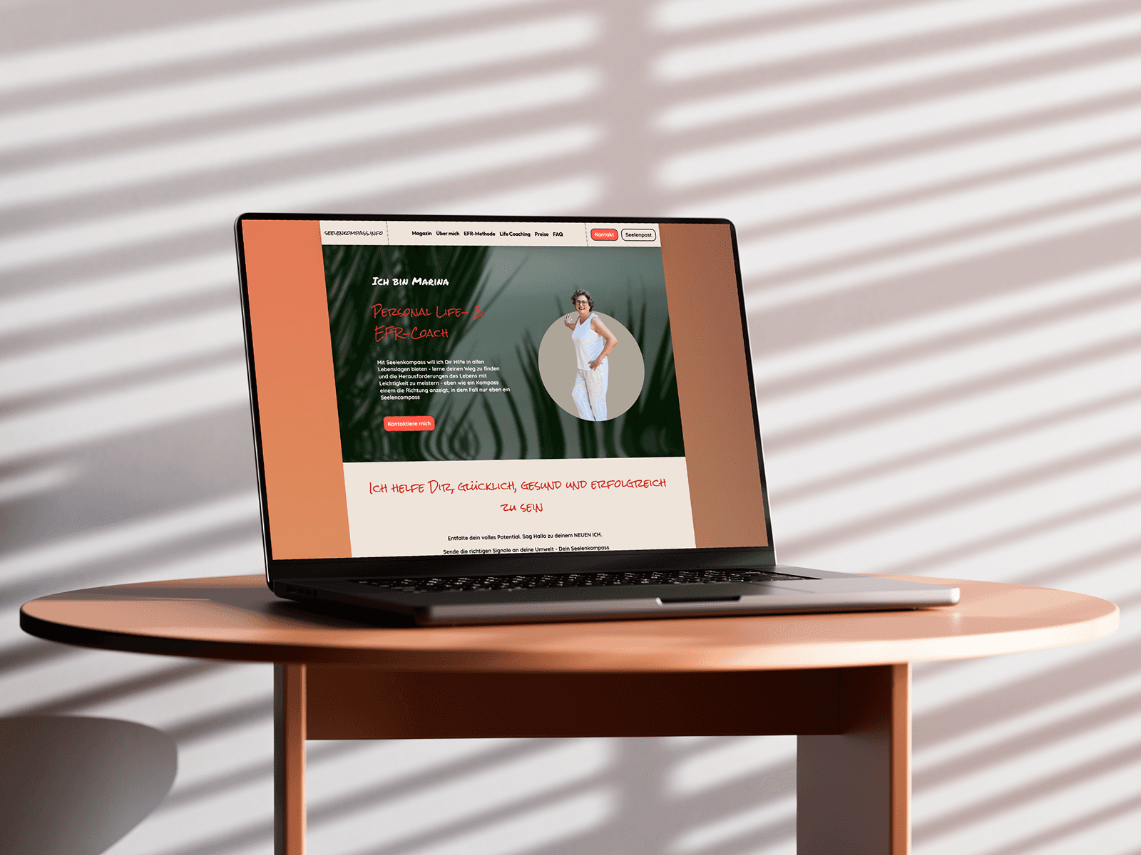 The live Seelenkompass homepage showing the boxed layout and nature-inspired design