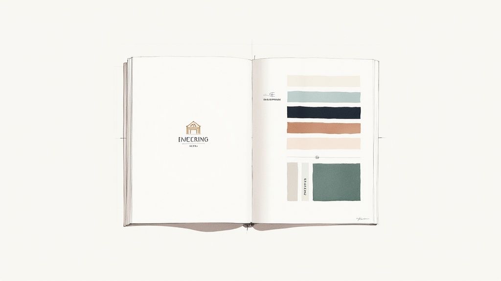 A person holding a beautifully designed hotel welcome book with a modern and clean layout.