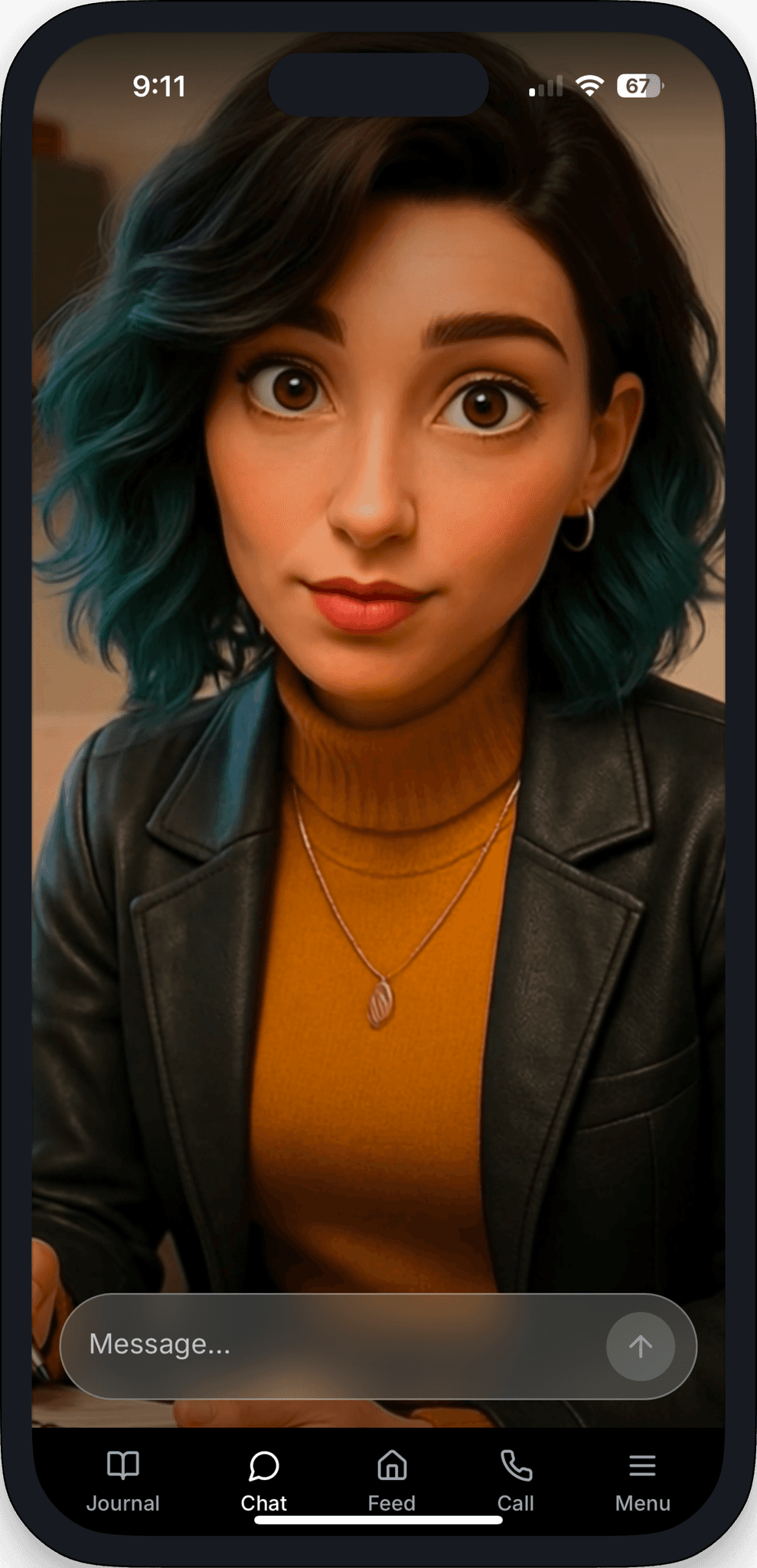 Woman with teal highlights