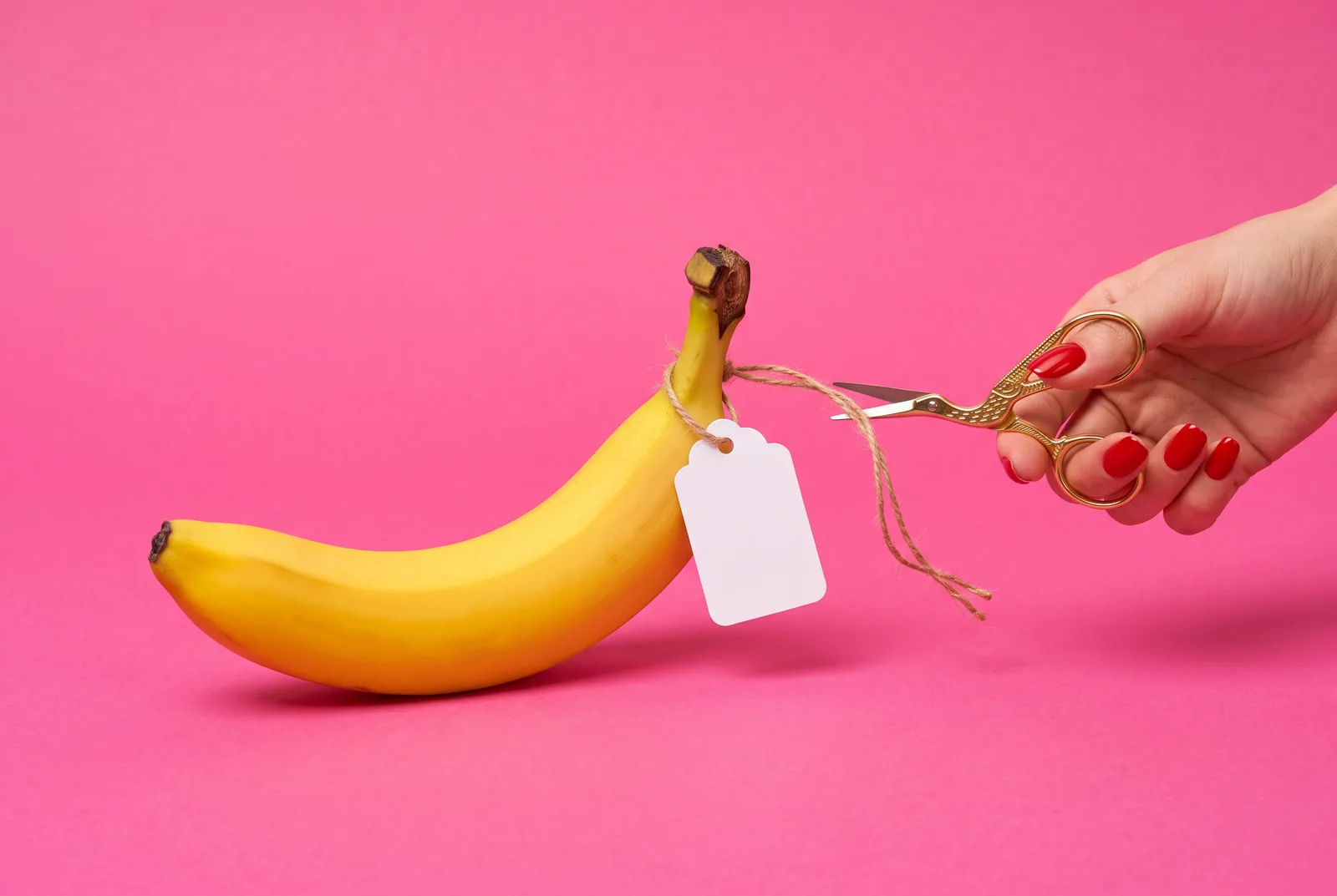 Why people look for Fortify alternatives: a cropped hand with scissors snipping a blank price tag off a banana
