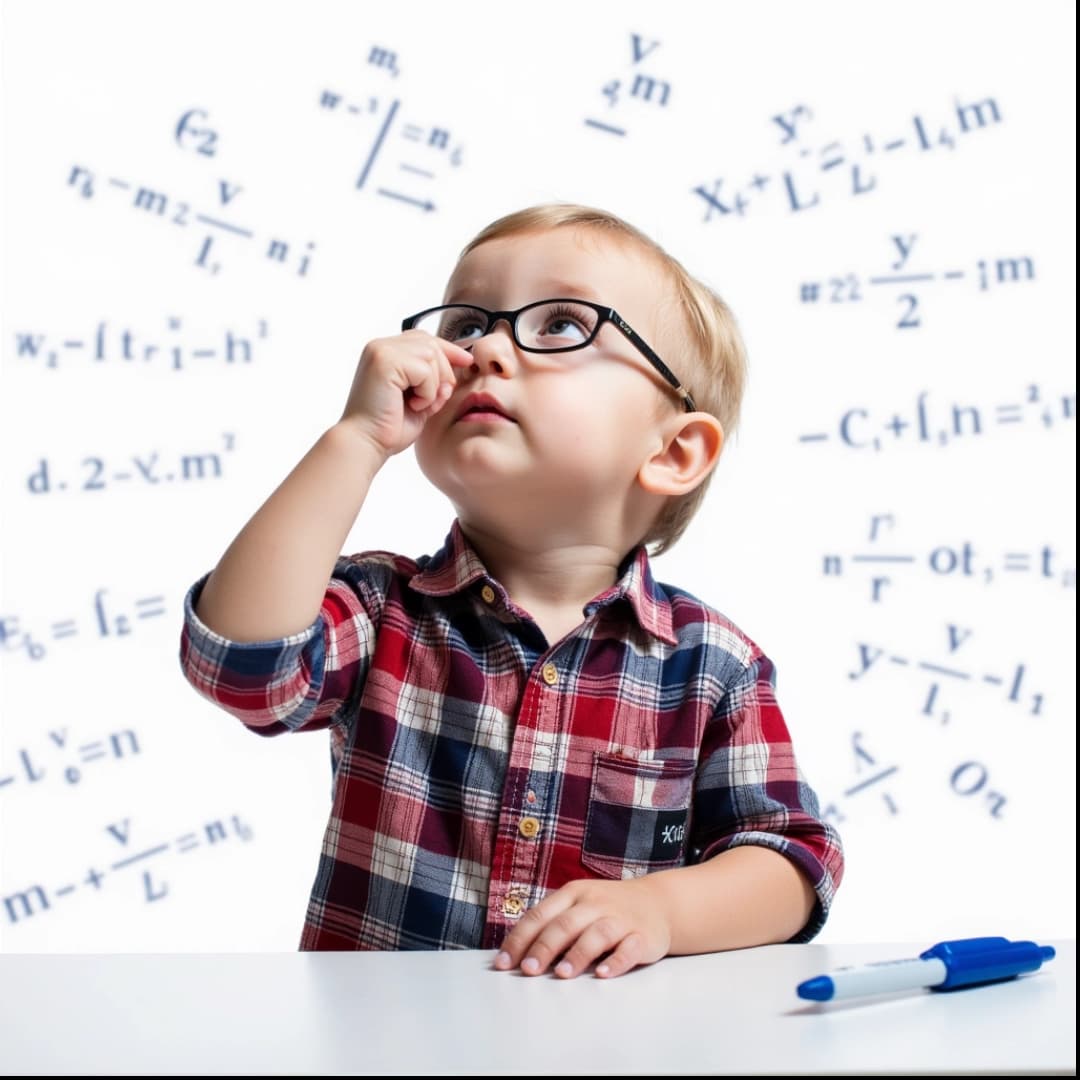 ein bild von einem baby mit hemd und brille, im hintergrund sind viele zahlen zu sehen