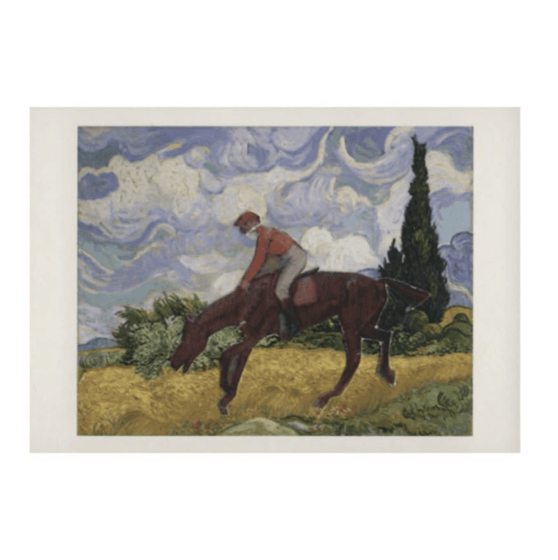 Collage of a historical painting with figures on horseback