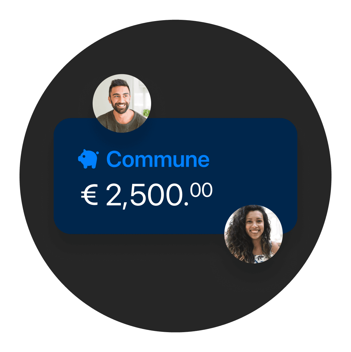 Graphic showing "Joint Savings" with an amount of €2,500 and two user icons.