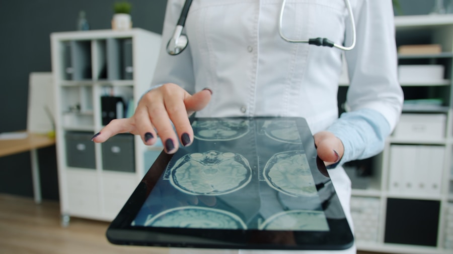 Doctor reviewing predictive patient data on a tablet