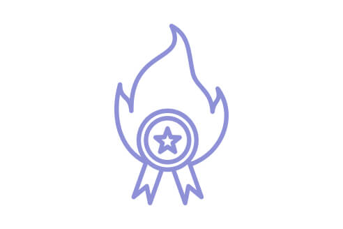 A simple outline of a flame above a ribbon or badge, representing achievement or excellence.