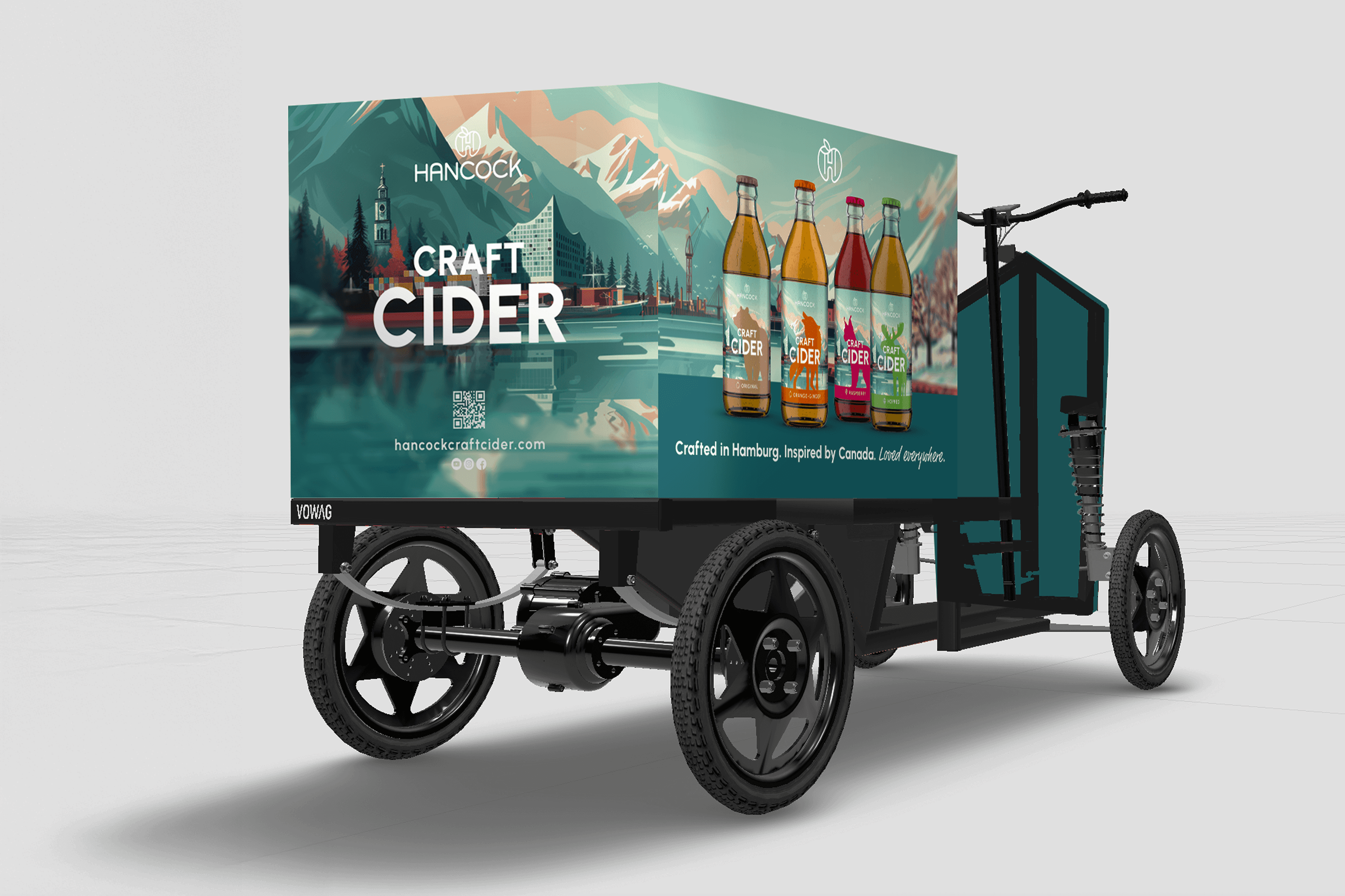 Hancock Craft Cider delivery trike with outdoor graphic wrap
