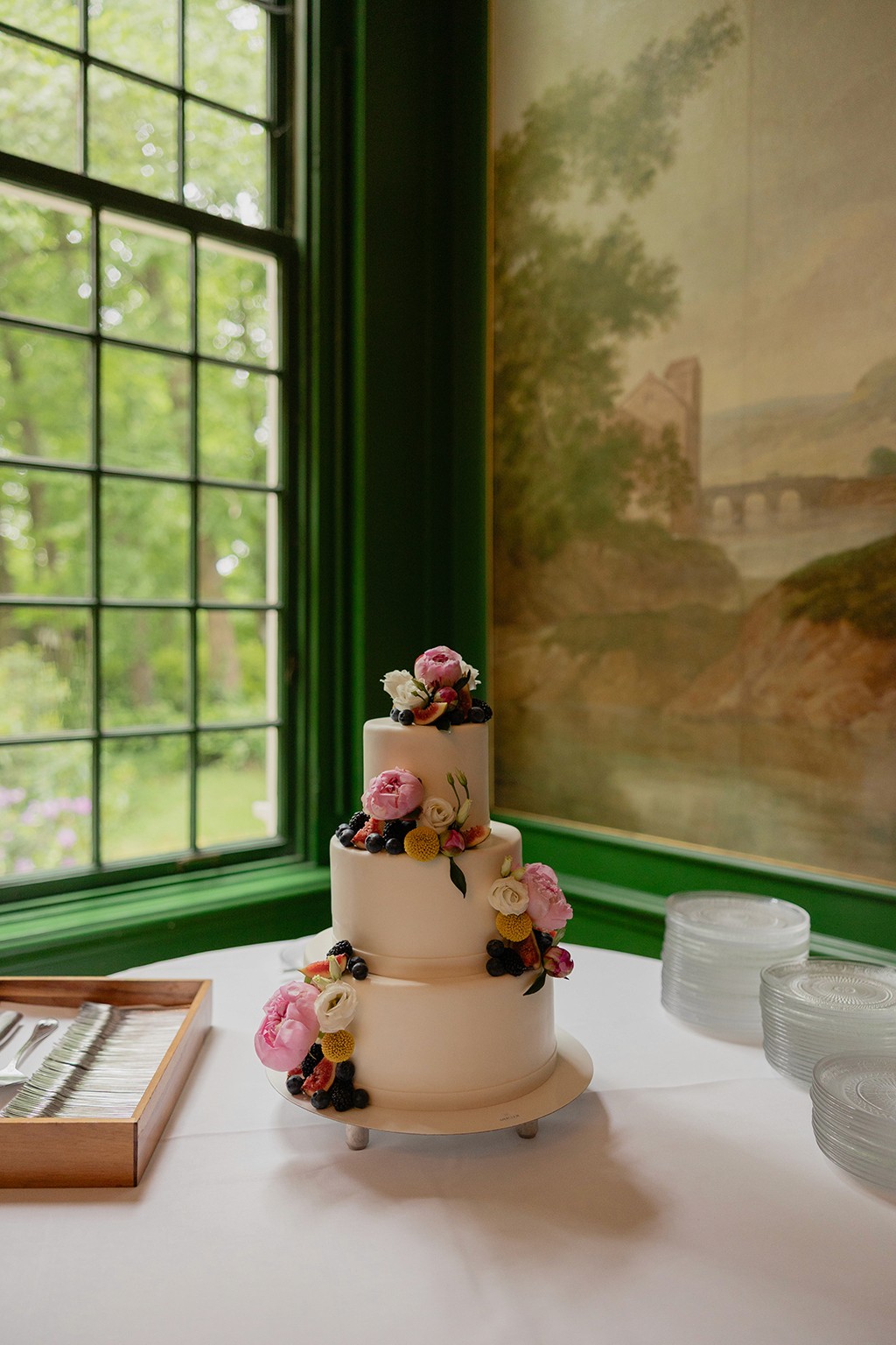 Traditional Dutch wedding cake with flowers and fruit
