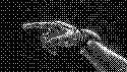 A close-up of a robotic hand reaching out against a dark, starry background.