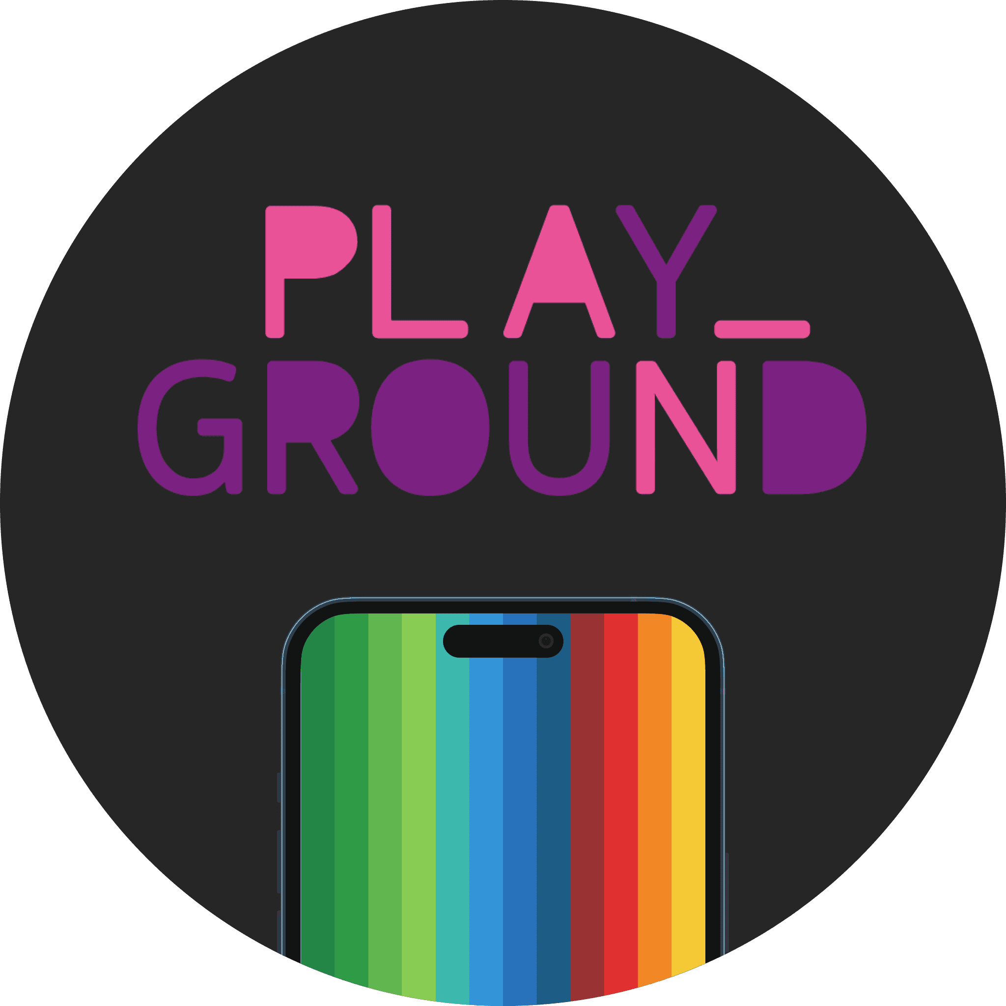 Logo featuring the word "PLAYGROUND" in bold, colorful letters against a black circular background.