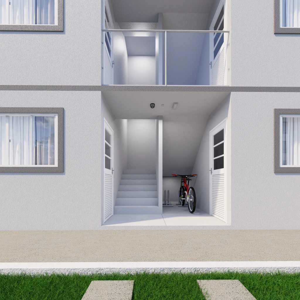 Fachada moderna do condomínio de apartamentos em Águas Lindas