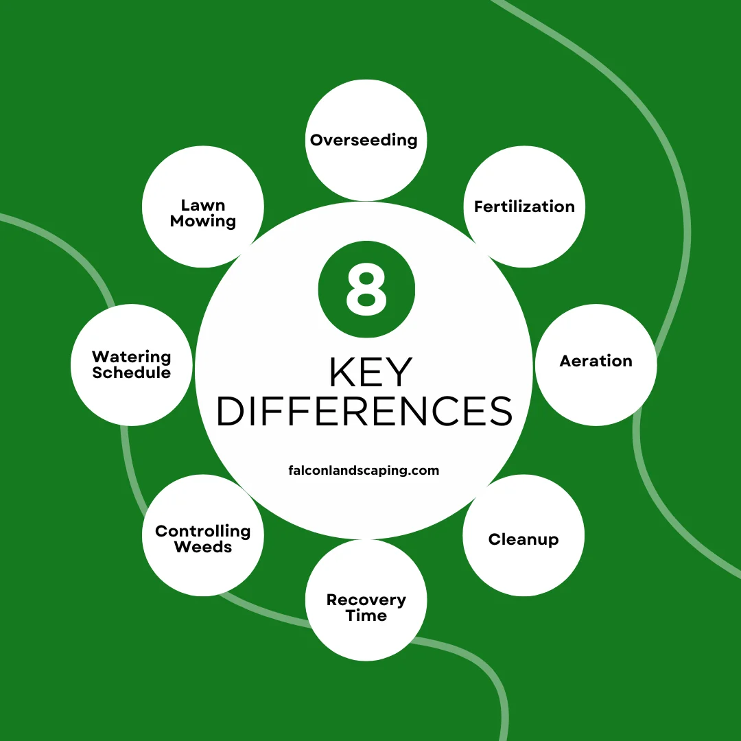A circular map on the differences between spring and all year lawn care