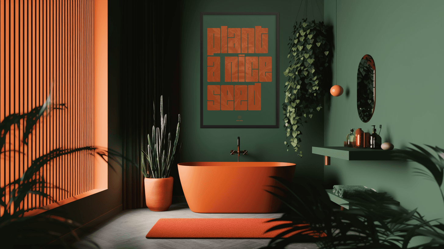 Poster design in a boho bathroom