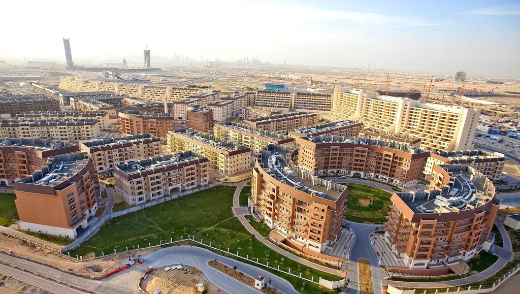 The skyline of Motor City as seen from the building's rooftop, highlighting the city's architecture and layout.