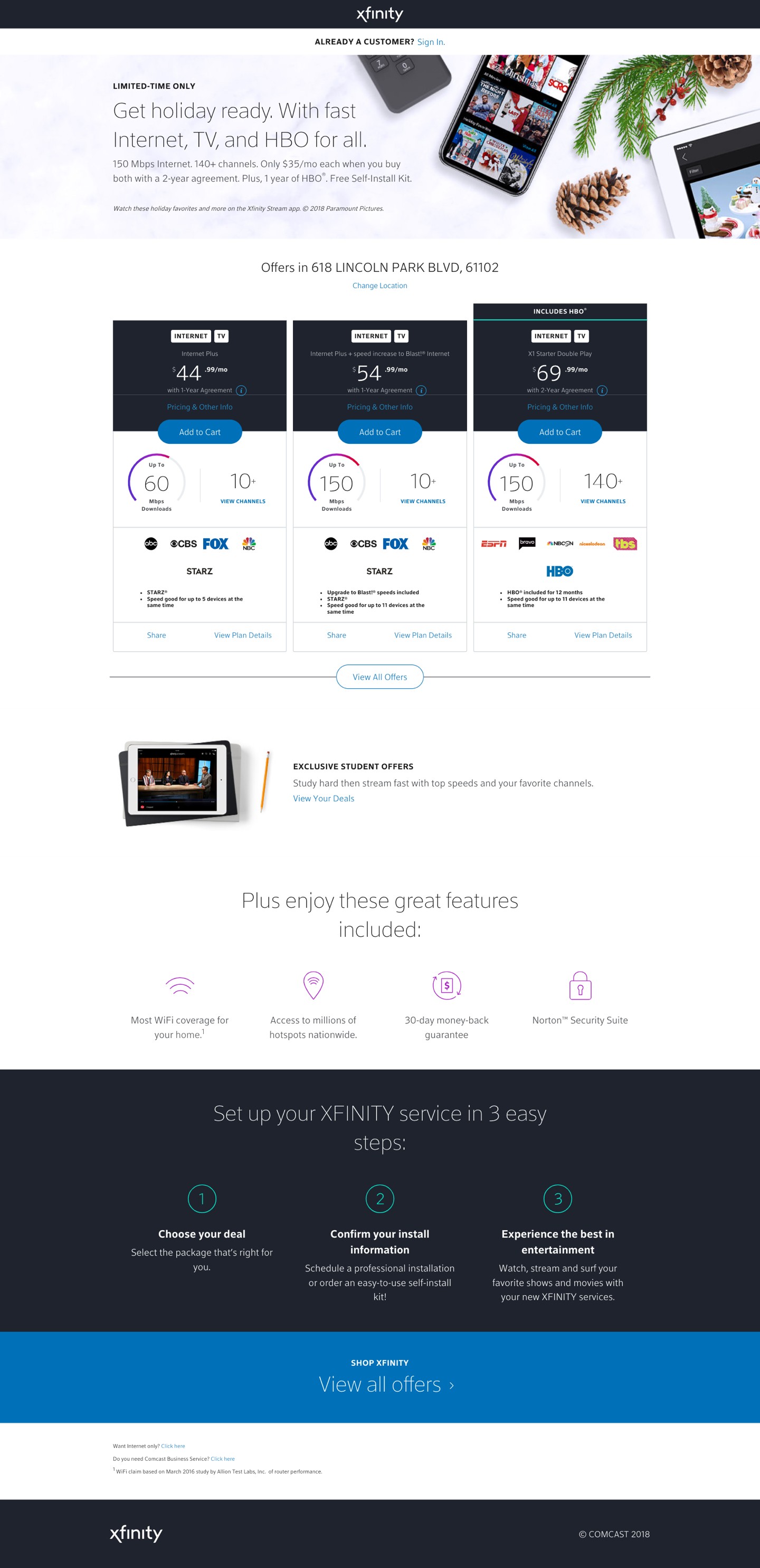 Current Paid Search Landing Page with offers above the fold.