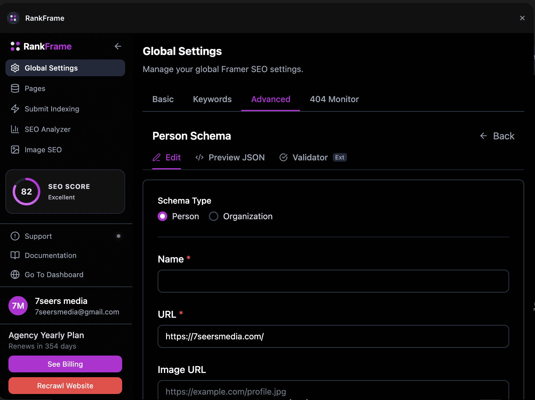 Person and Organisation Schema homepage