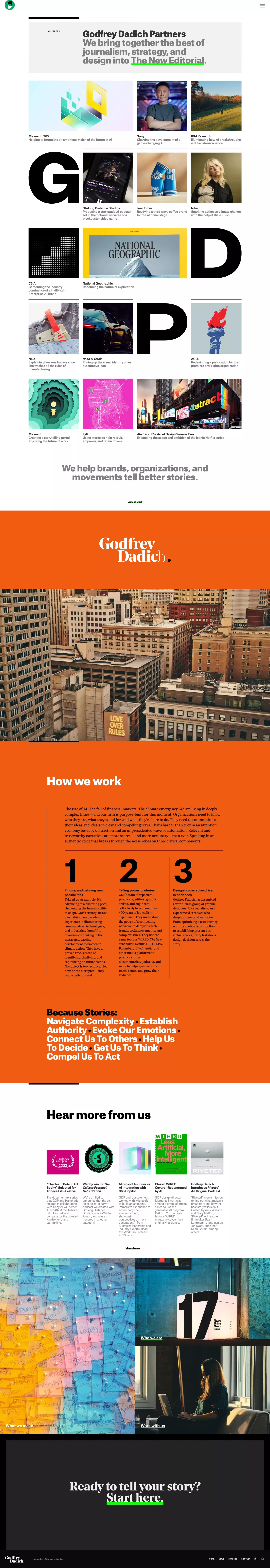 Godfrey Dadich Partners portfolio page screenshot showcasing Design and Advertising design