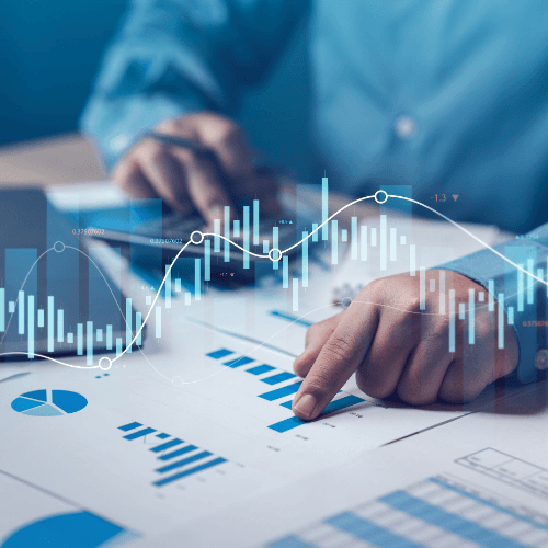 two people looking at a tablet and smiling