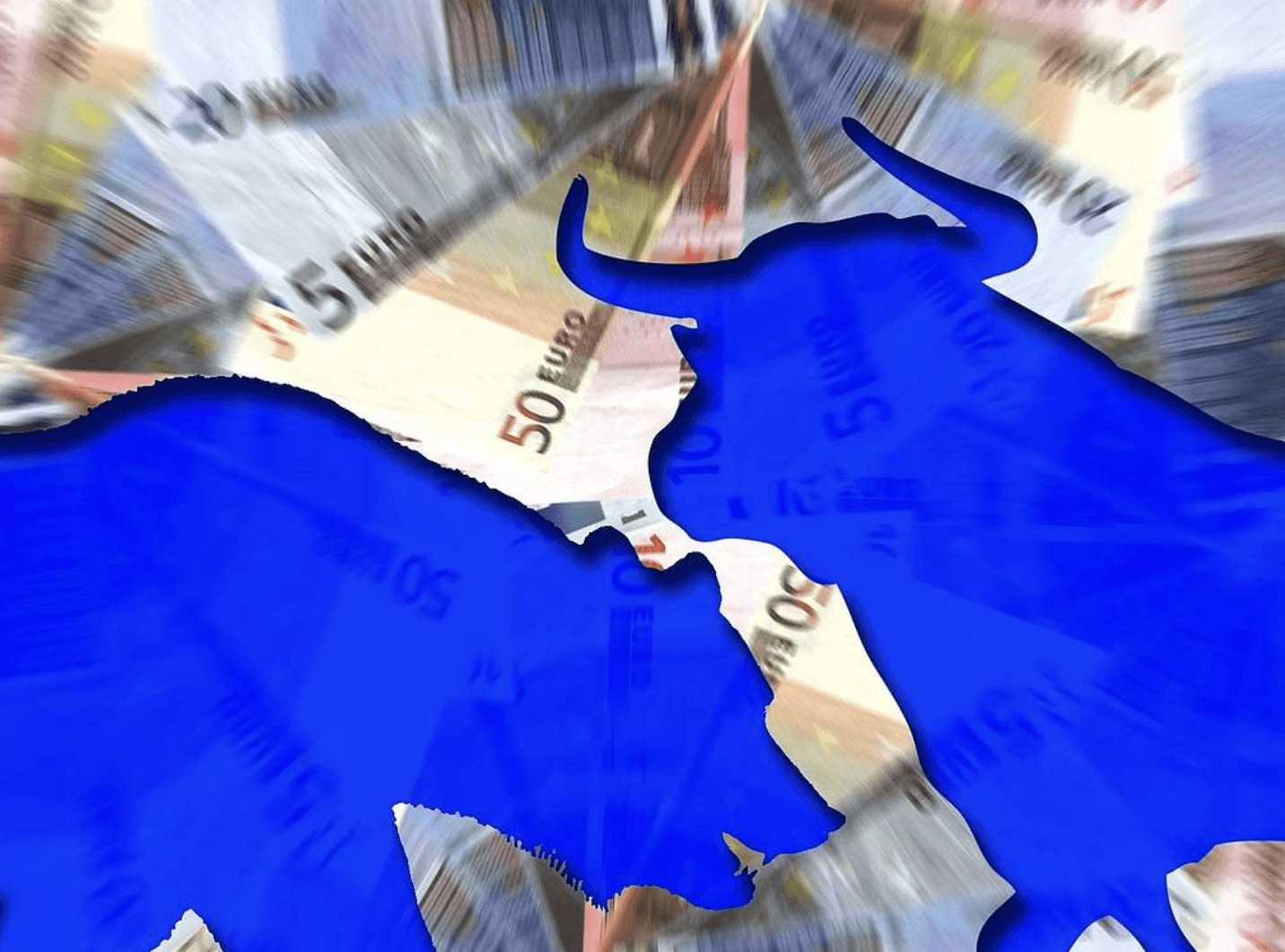 un ours et un torreau avec un fond en billets euros